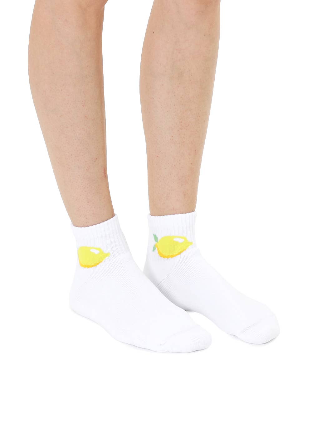 Classic Ankle Socks w/ Ribbed Tubing - Lemon Fruit - White