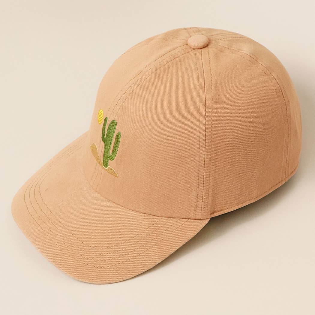 Cactus Embroidered Cotton Baseball Dad Cap: CLAY / One Size