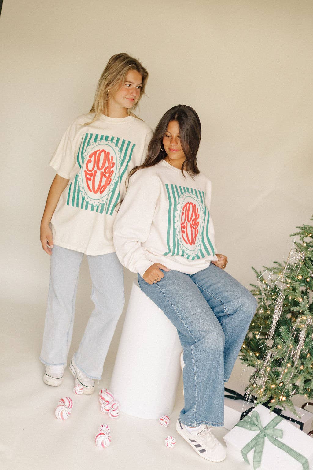 Joyful Stripe - Christmas Graphic Tee  : Small