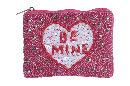 Ladies BE MINE Heart Beaded Coin Purse 
