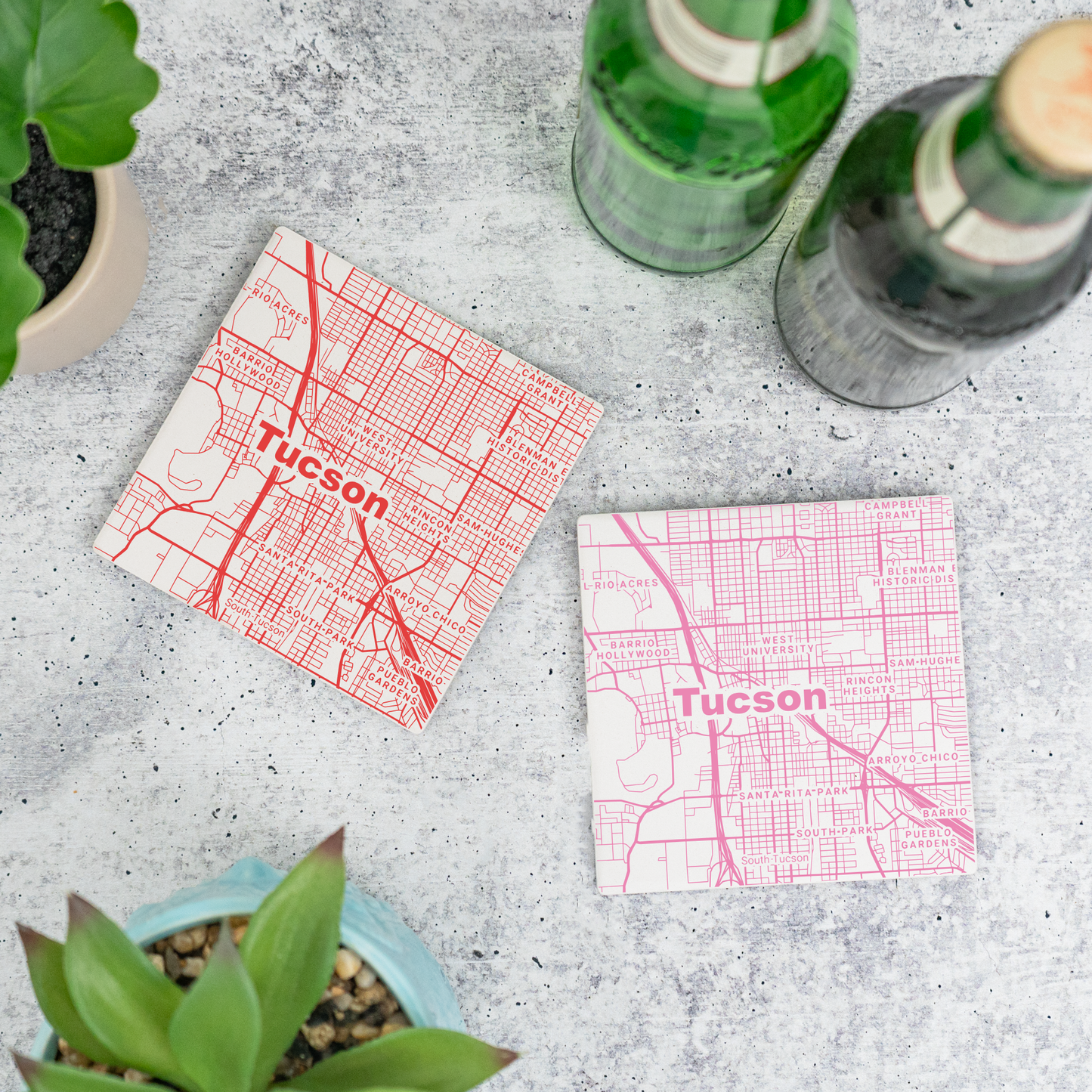 Tucson AZ - Ceramic Map Coasters - Any Color