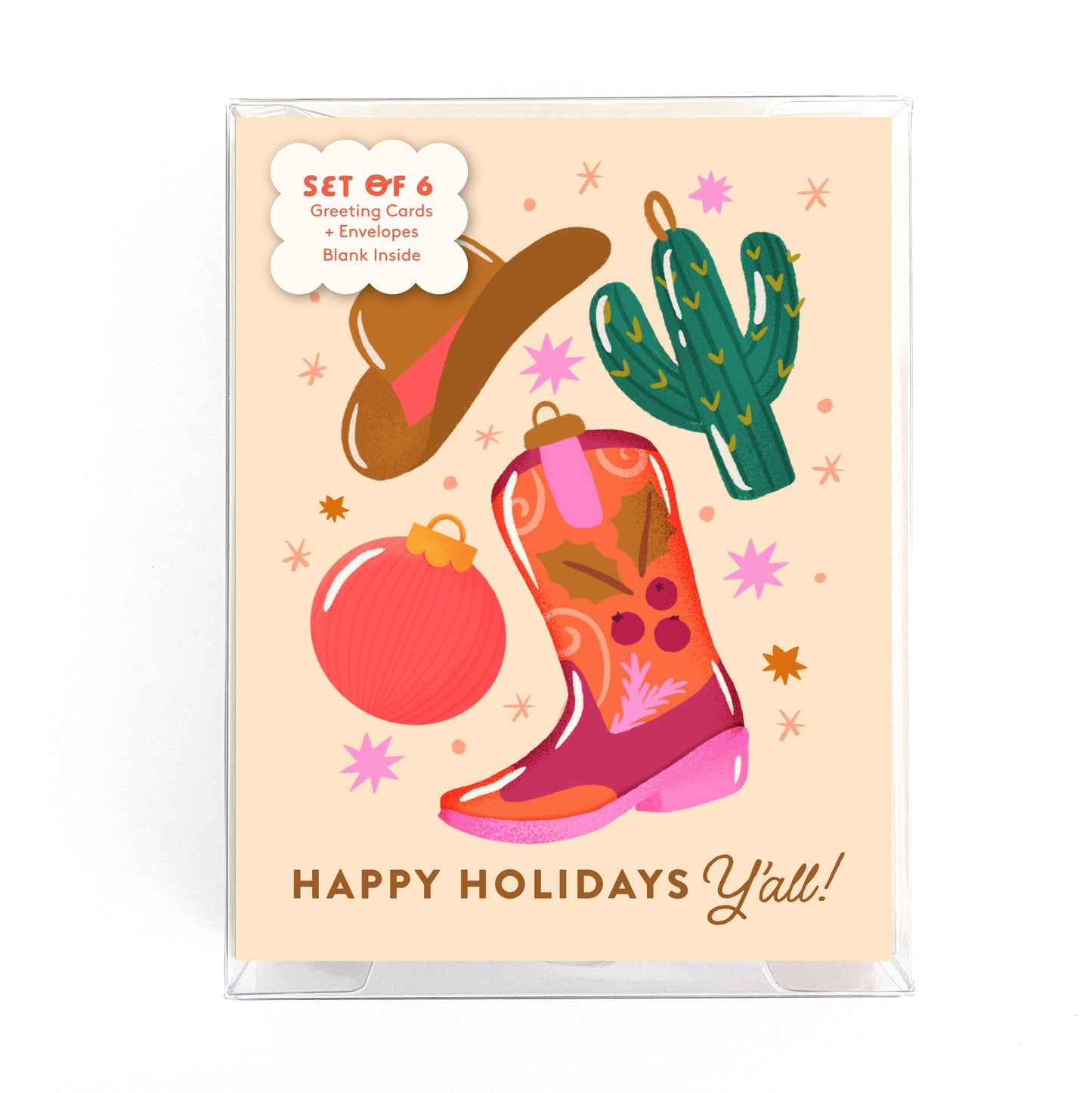 Boxed Set of 6 Happy Holidays Y'all Christmas Greeting Cards