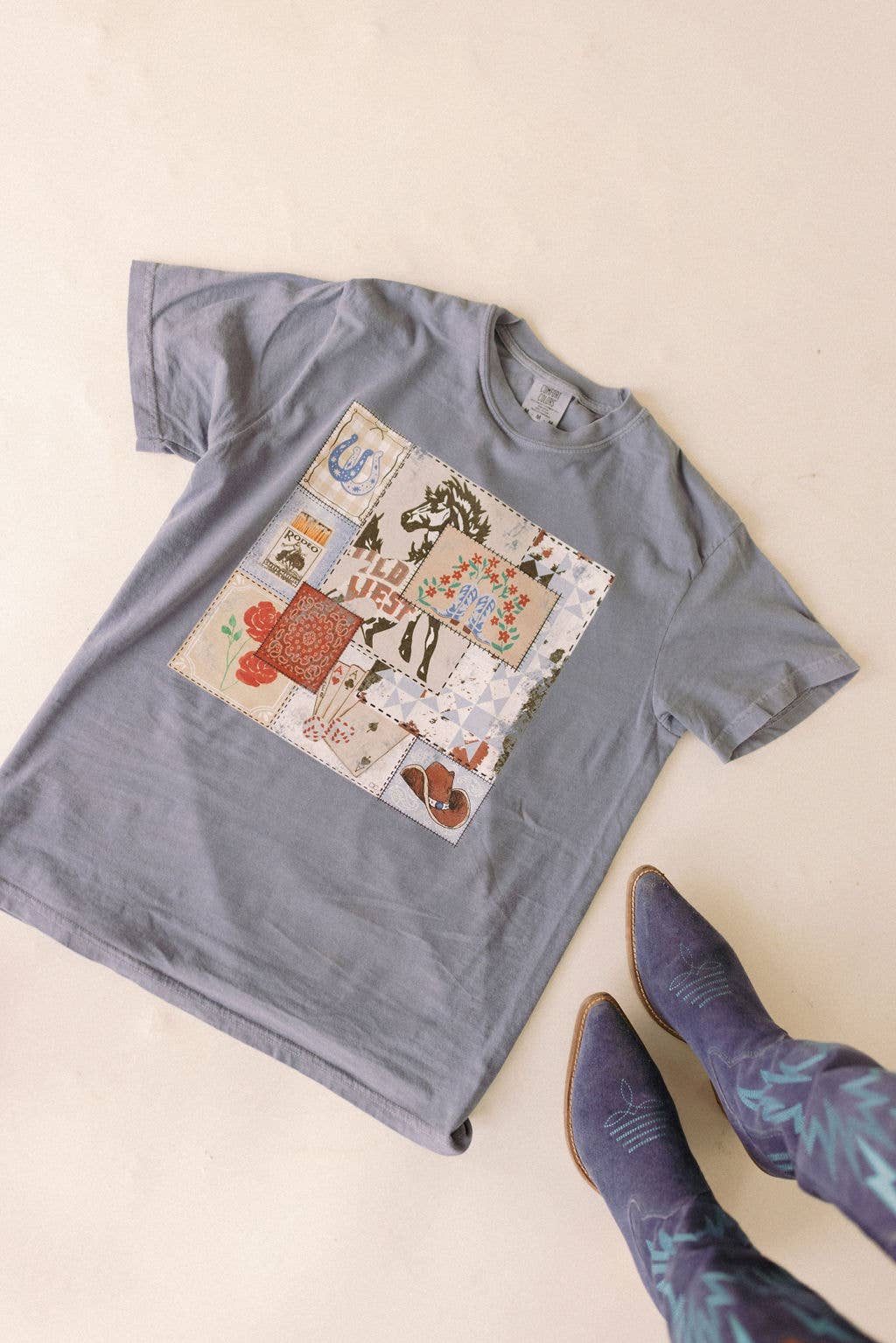 Patch Rodeo Western Graphic Tee : Denim Blue / Medium