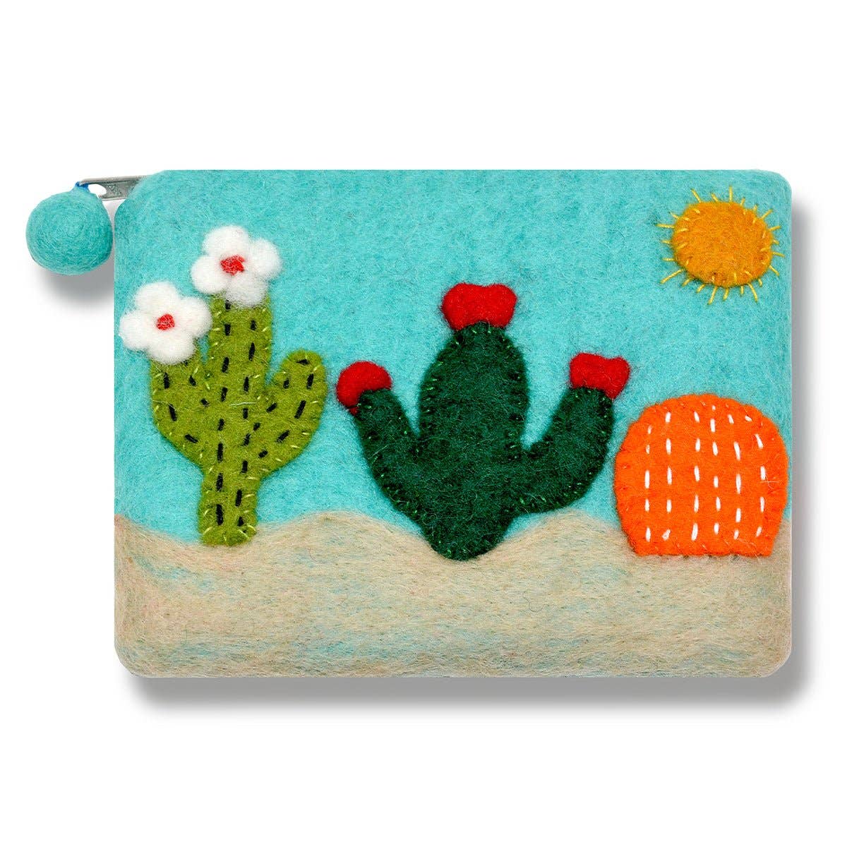 Desert Theme Felted Coin Purse: Pink