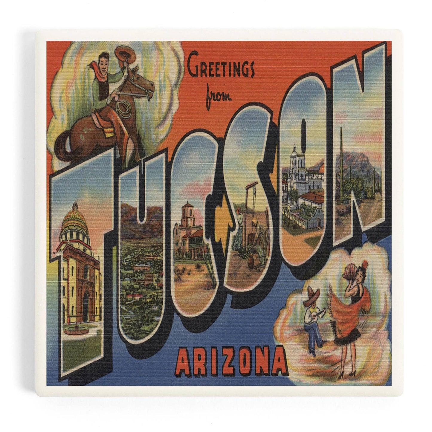 CERAMIC COASTER Tucson, Arizona, Large Letter Scenes 2