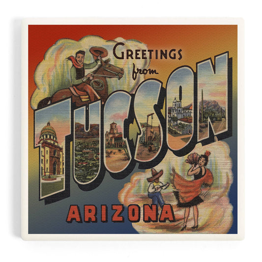 Ceramic Coaster Greetings from Tucson, Arizona, Vintage H