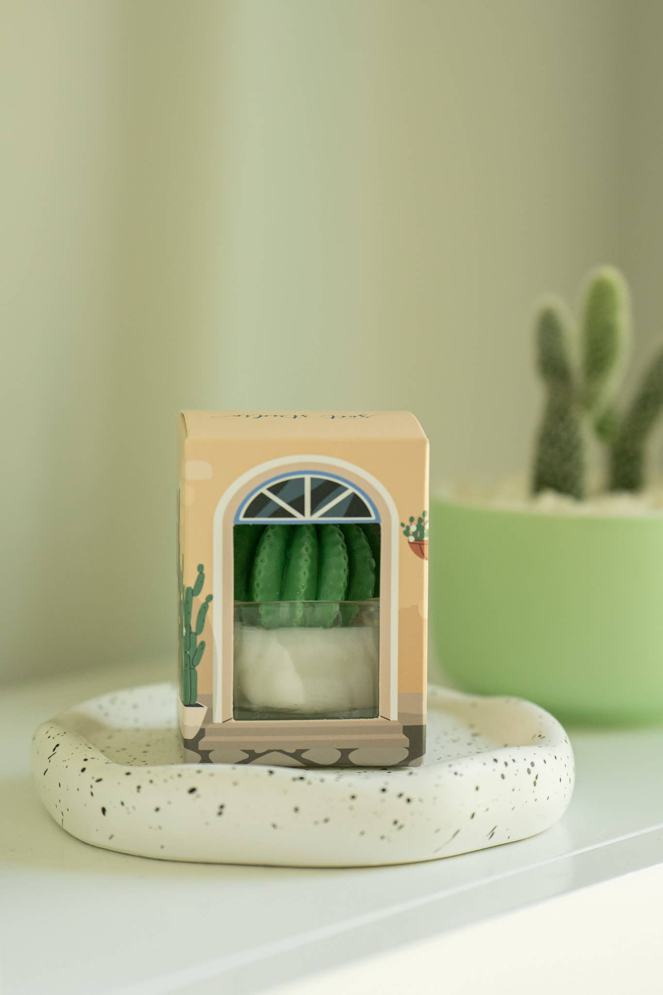 Barrel Cactus Candle: Green w/ purple