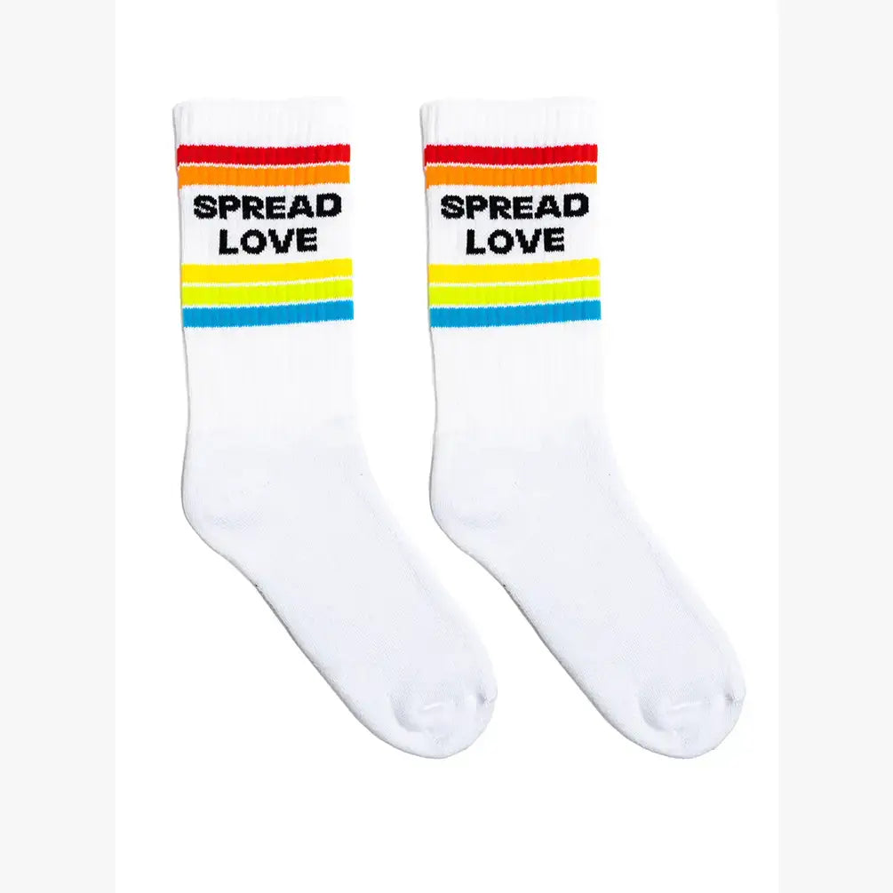 Classic Crew Socks w/ Ribbed Tubing - "Spread Love" - White