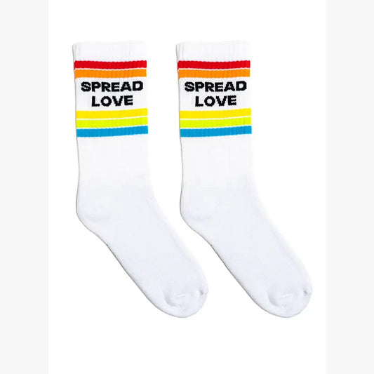 Classic Crew Socks w/ Ribbed Tubing - "Spread Love" - White