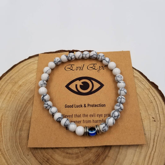 Evil Eye Chakra Bracelet: White-6mm