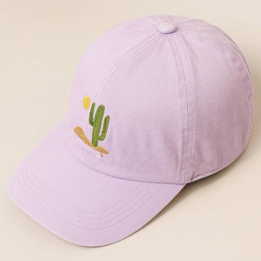 Cactus Embroidered Baseball Cap: LAVENDER