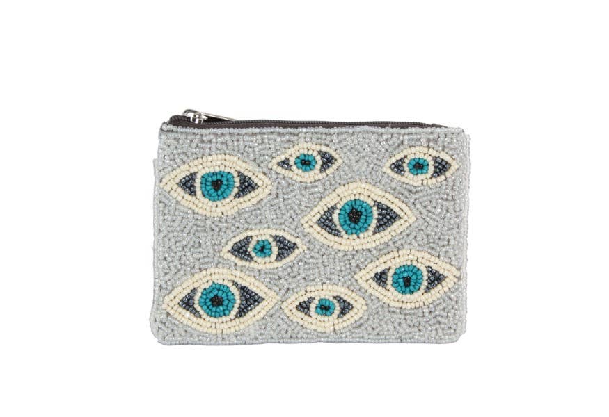 Ladies Fully Beaded Evil Eyes Coin Purse
