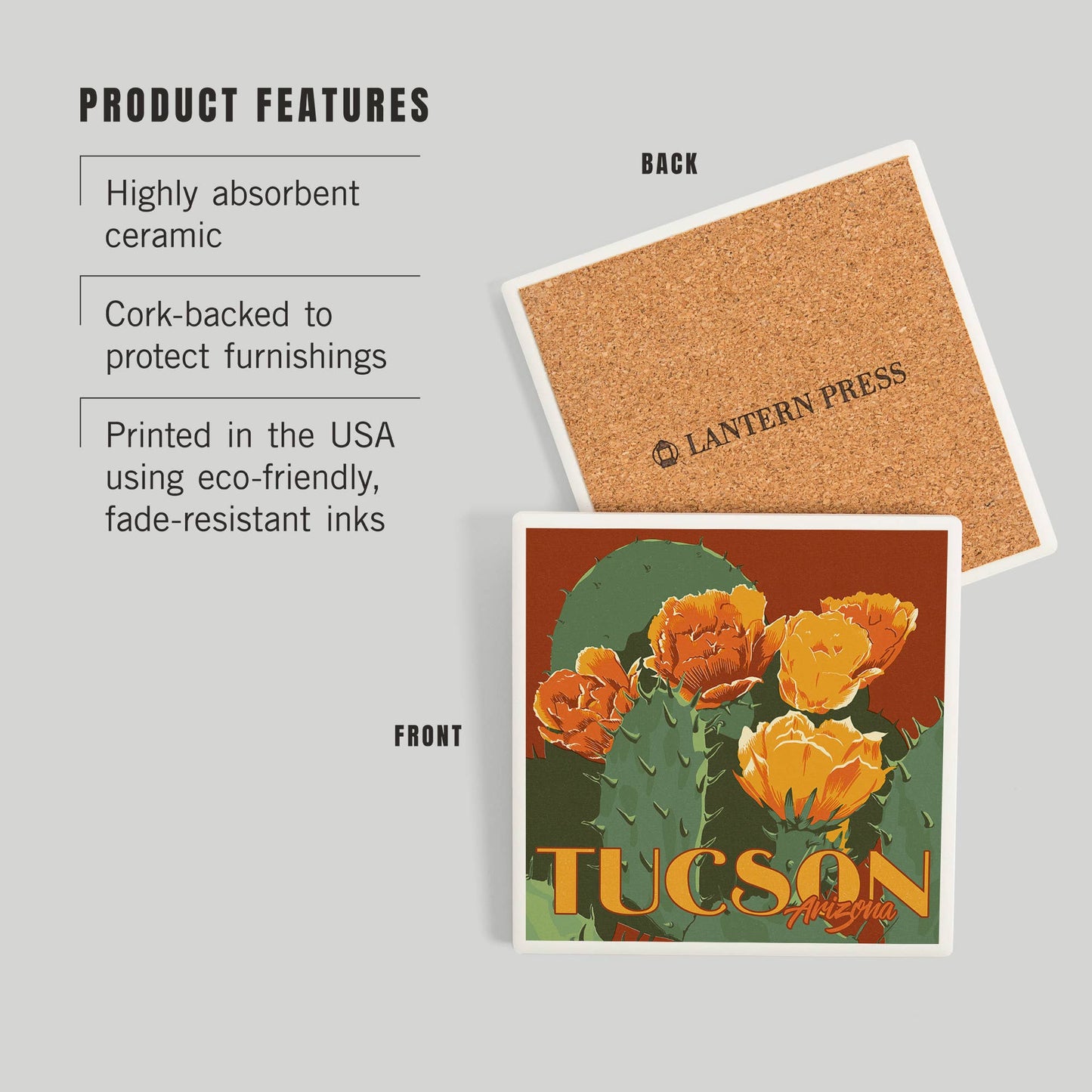 CERAMIC COASTER Tucson, Arizona, Prickly Pear Cactus
