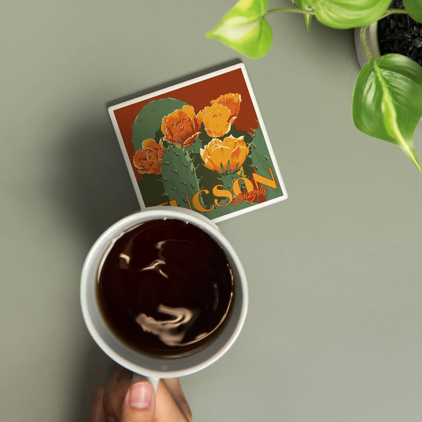 CERAMIC COASTER Tucson, Arizona, Prickly Pear Cactus
