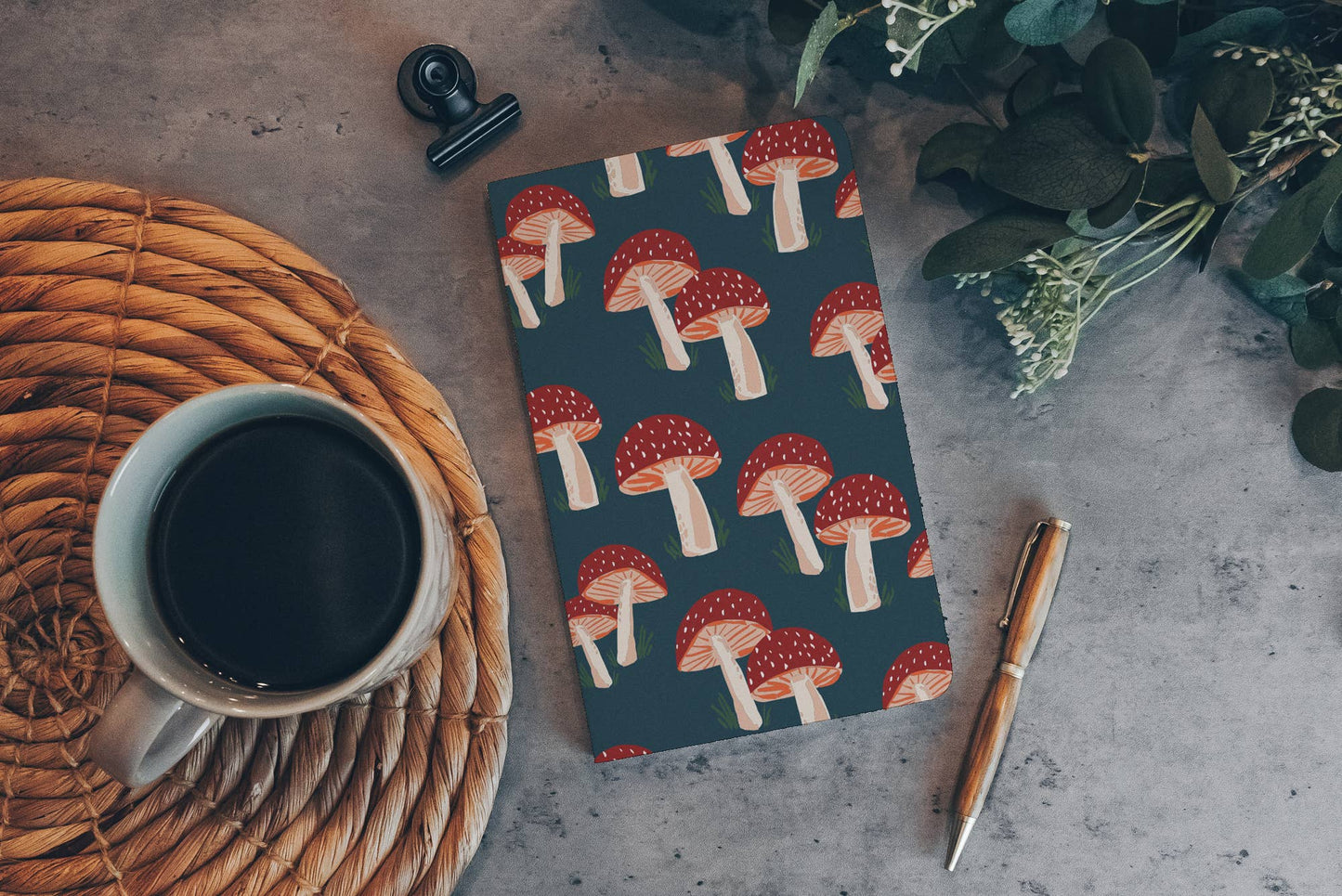 Navy Mushrooms Layflat Journal Notebook