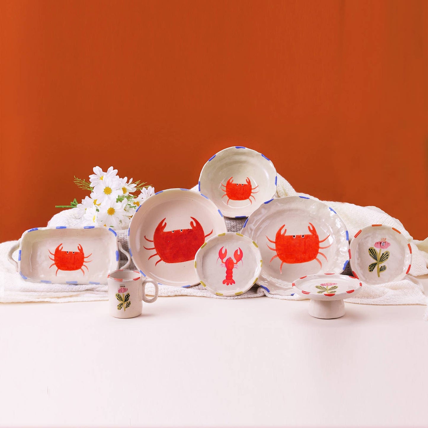 Ceramic Bowl with Hand-painted Lobster-Serving Bowl-8″