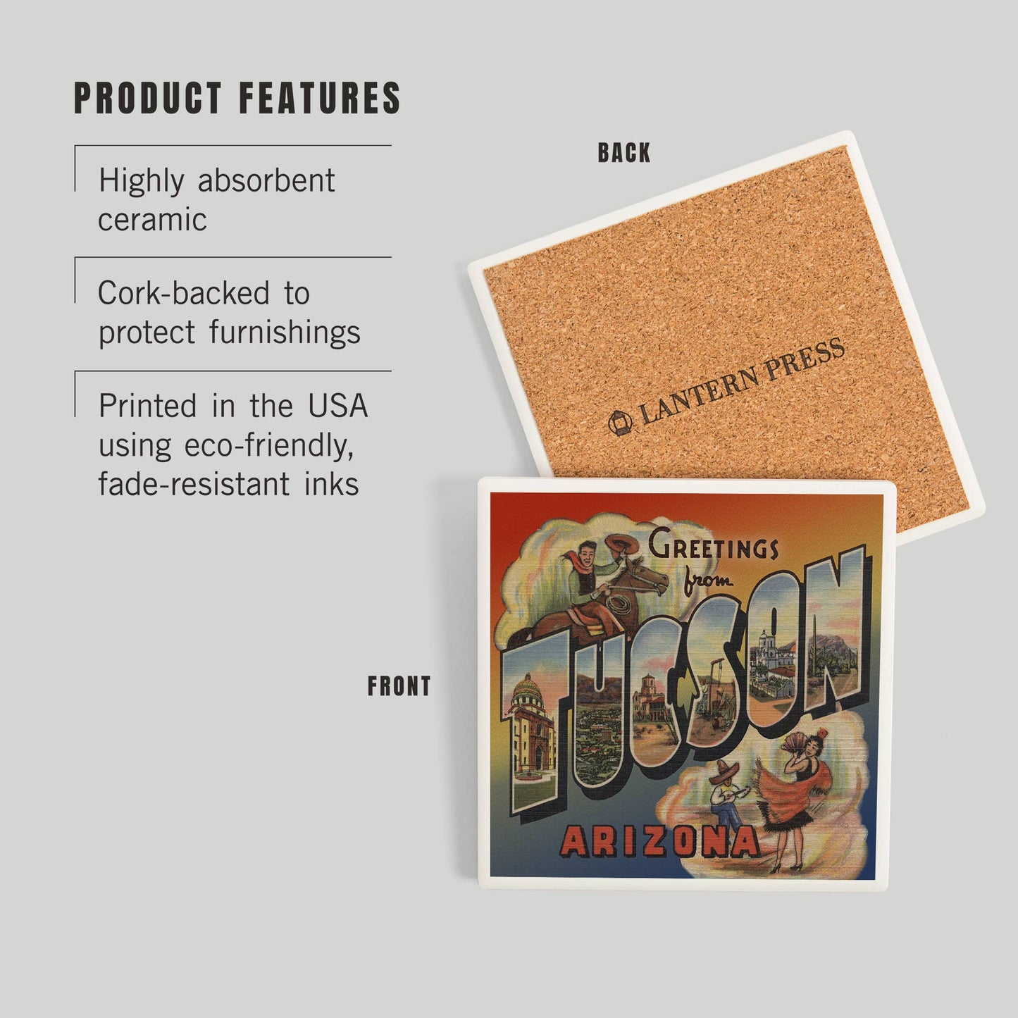 Ceramic Coaster Greetings from Tucson, Arizona, Vintage H