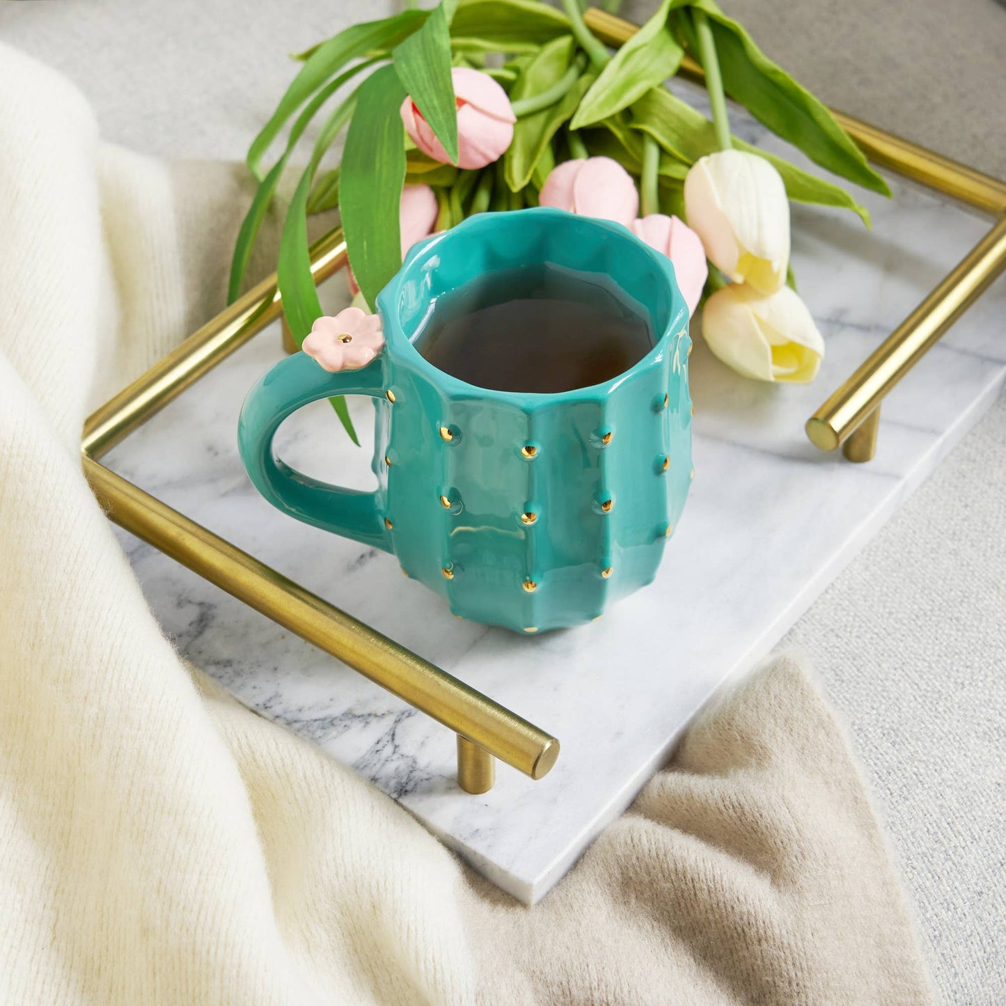 3D Metallic Gold Accented Ceramic Mug Cactus