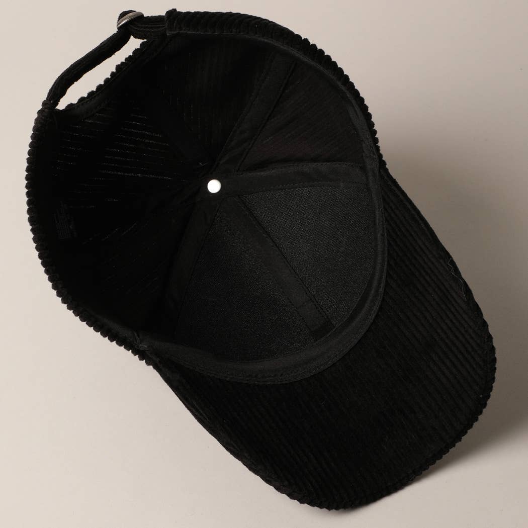 Cat Mom Chenille Patch Corduroy Baseball Cap: OFF WHITE / ONE SIZE