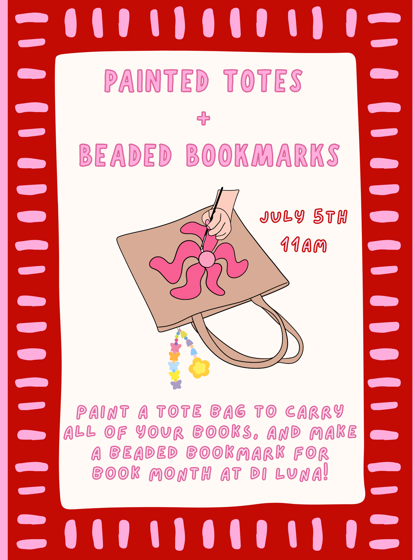 7/5 Tote Bag and Beaded Bookmark Workshop