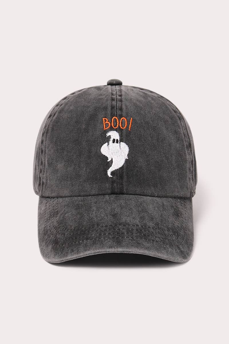 Halloween Spooky, Boo Ghost, Cat Embroidered Baseball Cap