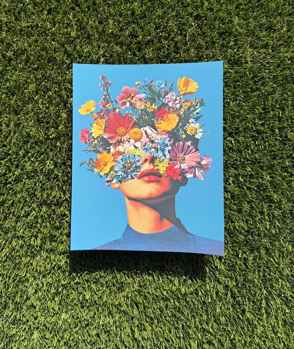 Floral Woman Collage Art Print, Flower Gifts, Retro Style
