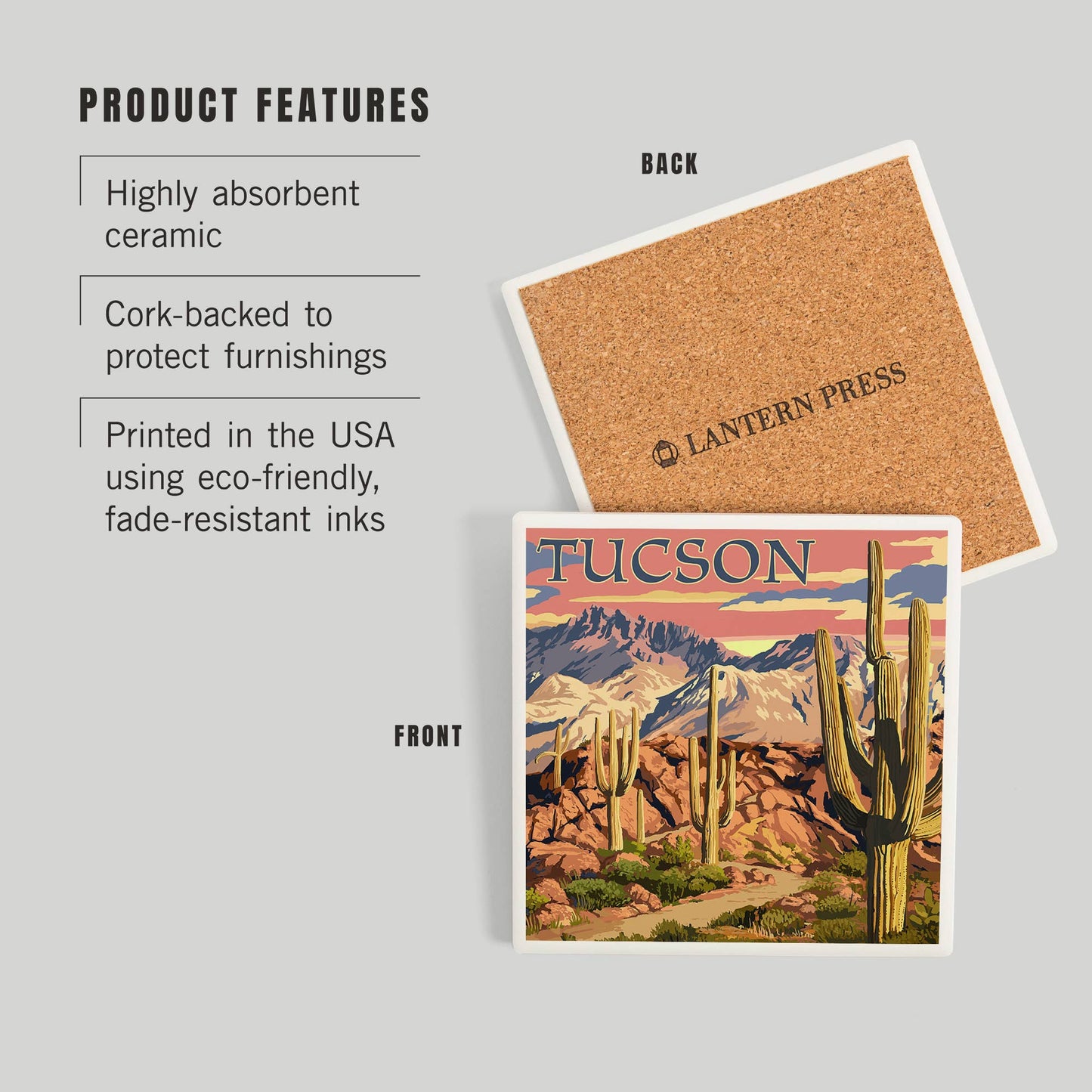 CERAMIC COASTER Tucson, Arizona, Desert Cactus Trail