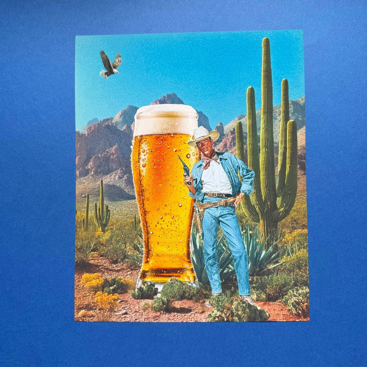 Cowboy Beer Collage Art Print, Vintage Desert Wall Art