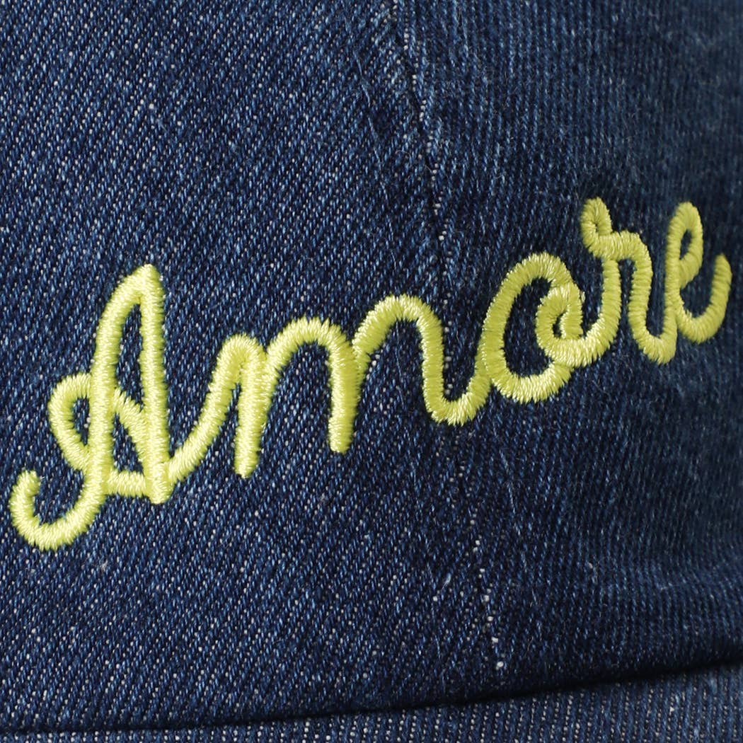 Amore Embroidered Washed Denim Baseball Cap: DK BLUE / ONE SIZE