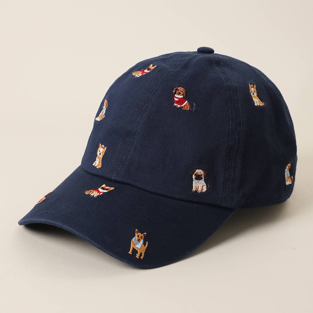 Allover Dog Embroidered Navy Cap