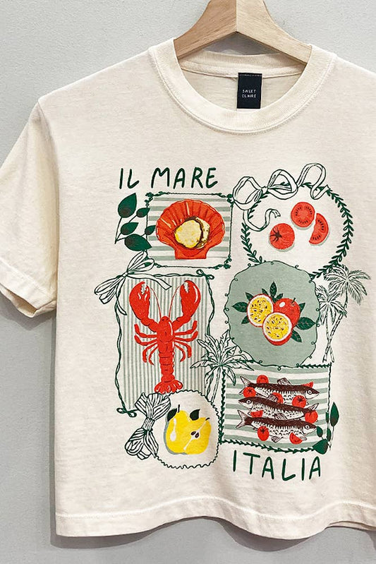 Italia Coquette Stamps Tee  : CREAM / CROPPED