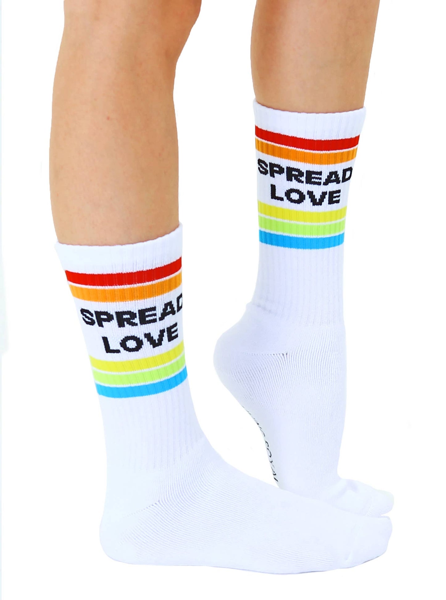 Classic Crew Socks w/ Ribbed Tubing - "Spread Love" - White