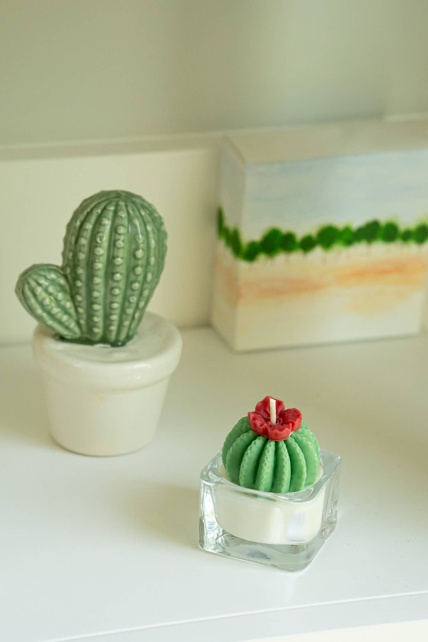 Barrel Cactus Candle: Green w/ purple