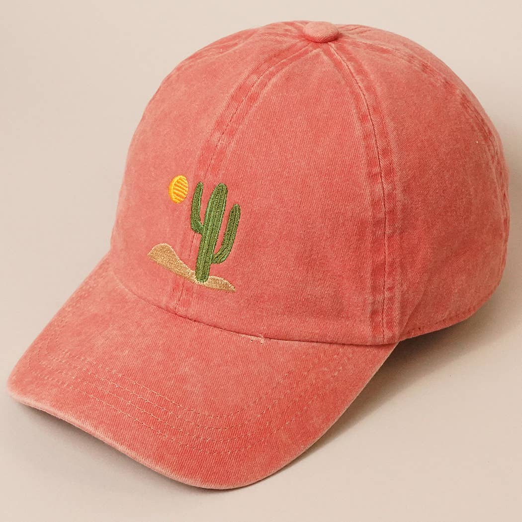 Cactus Embroidered Cotton Baseball Dad Cap: CLAY / One Size