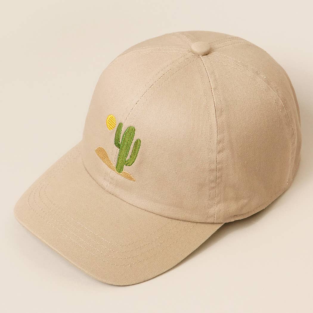 Cactus Embroidered Cotton Baseball Dad Cap: CLAY / One Size