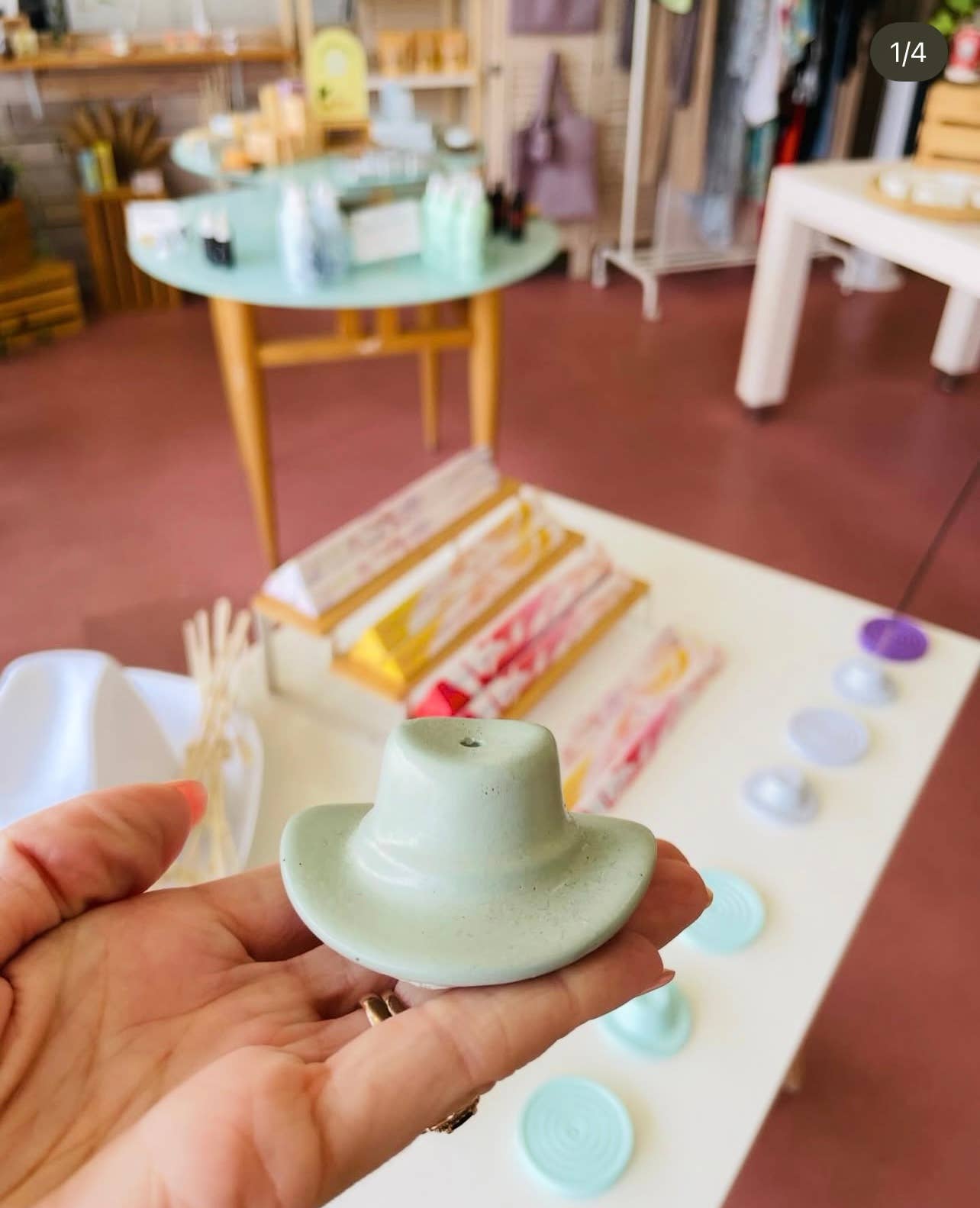Colorful Concrete Cowboy Western Hat Incense Holder: Coral