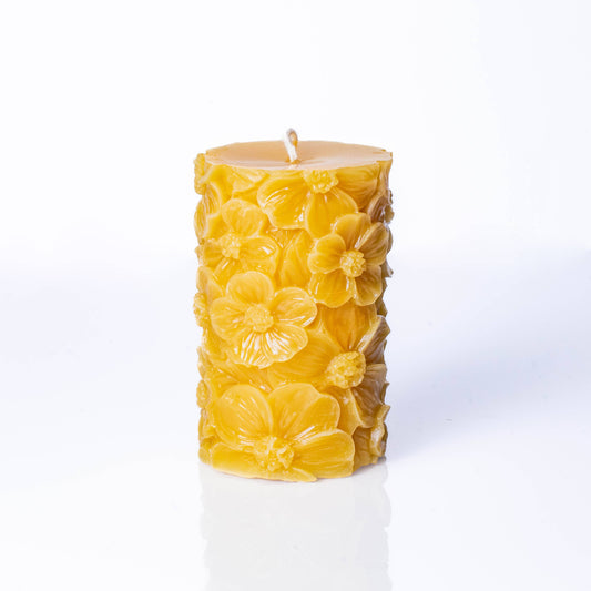 Flower Pillar Candle - 100% Beeswax - Handmade