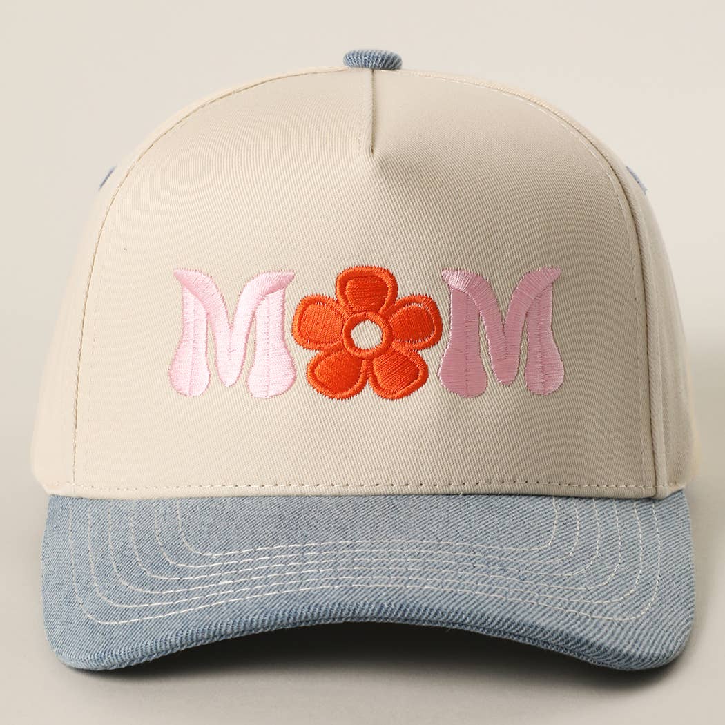 MOM FLOWER Embroidery Two-Tone Trucker Hat