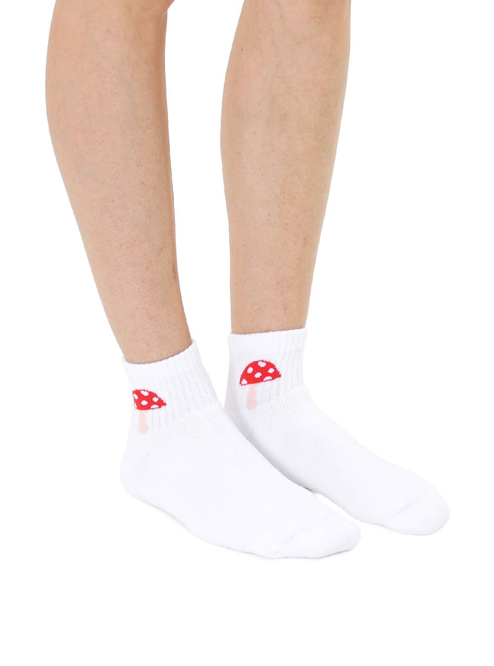 Classic Ankle Socks w/ Ribbed Tubing - Mushroom - White