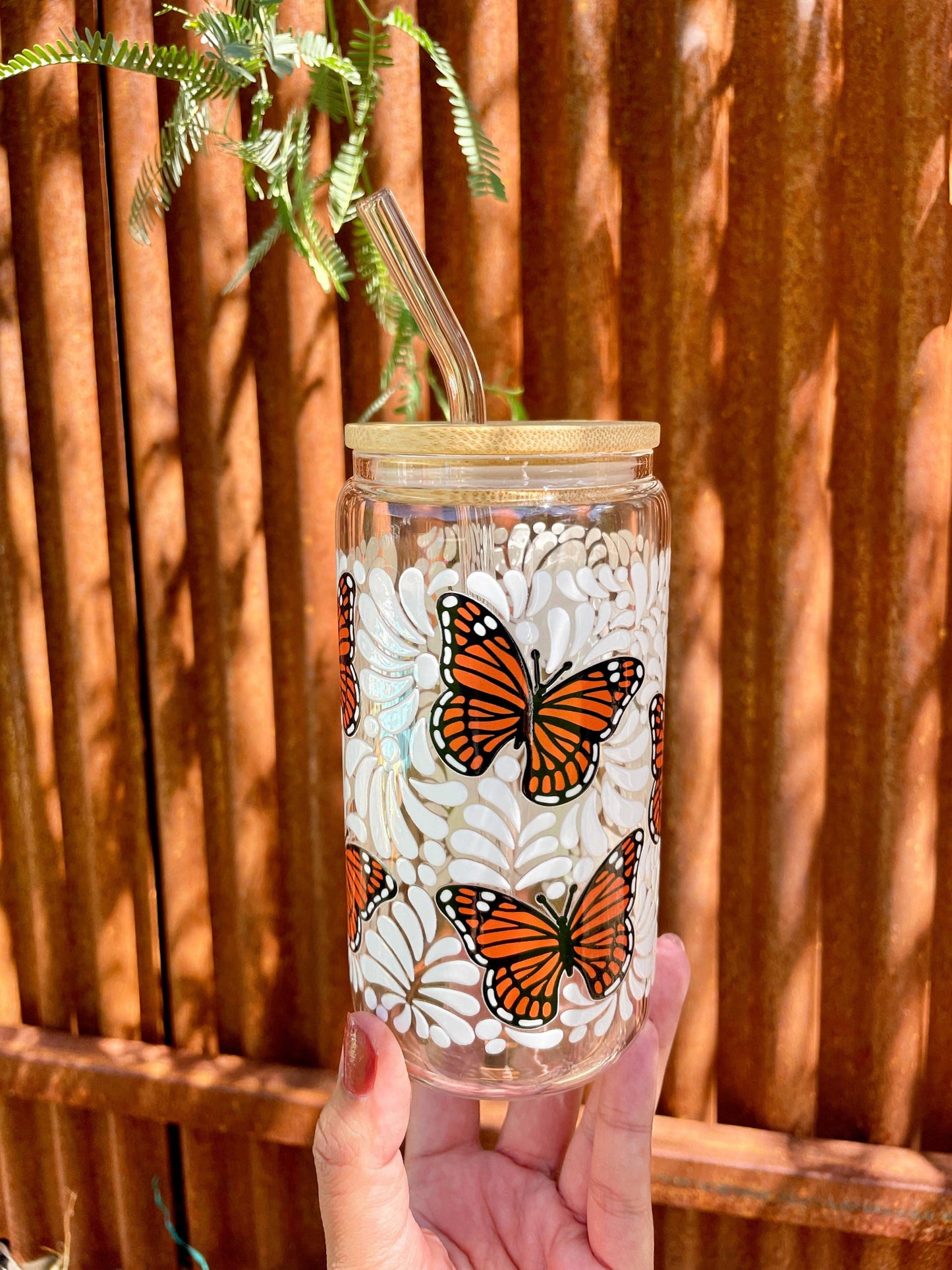 Libbey Talavera Monarch Butterfly 16 oz Glass Cup