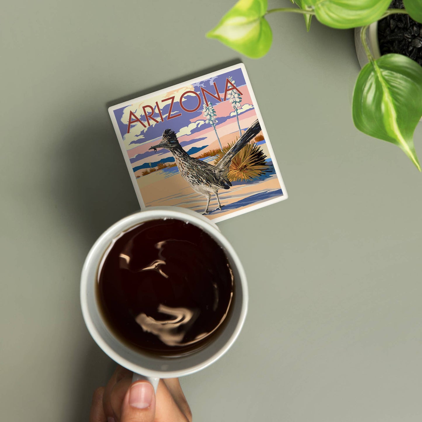 CERAMIC COASTER Arizona, Roadrunner Scene