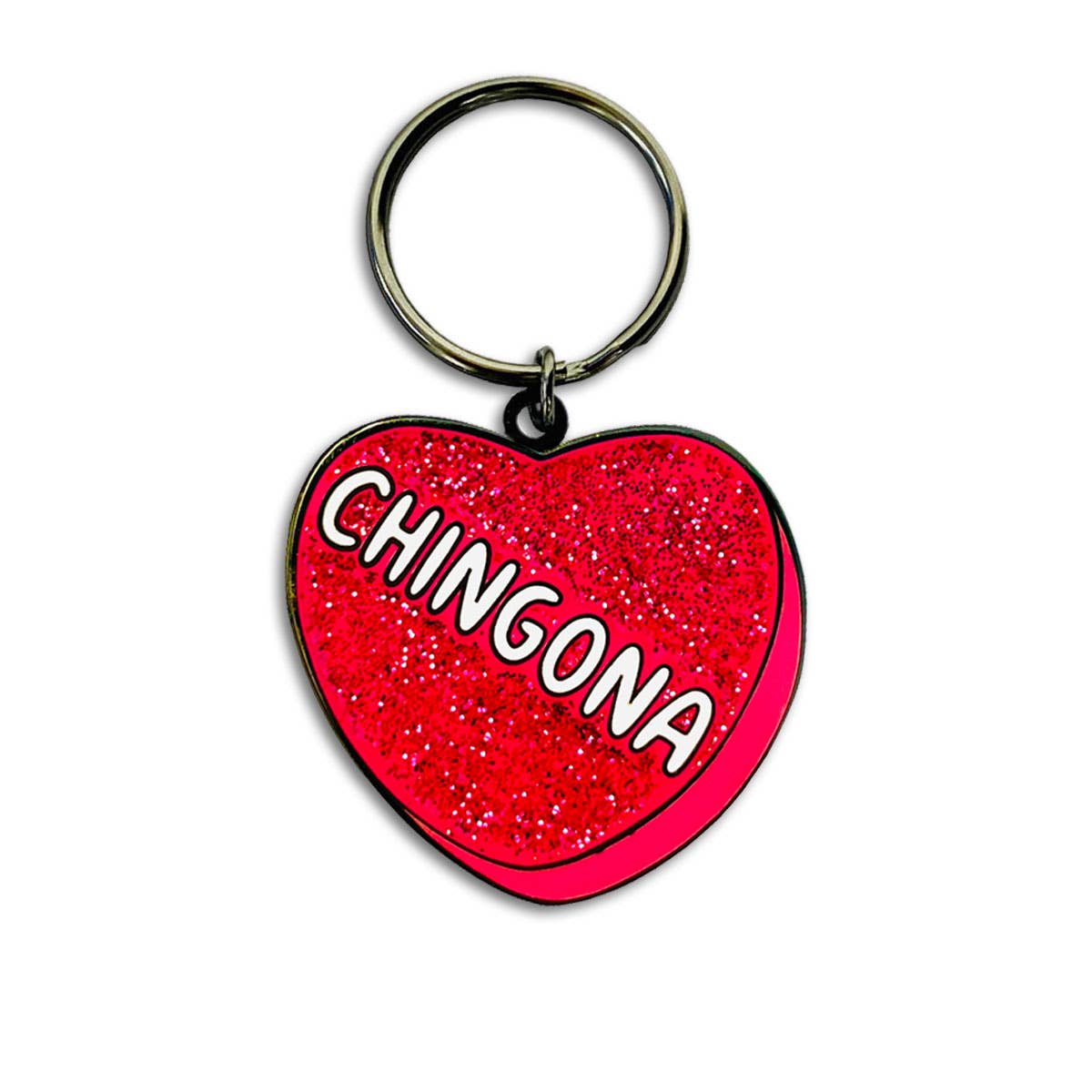 Chingona Glitter Heart Keychain