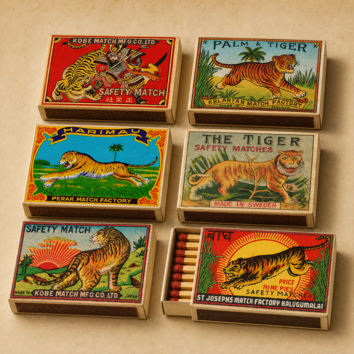 ANN416 - Vintage Tigers Mini Matchboxes