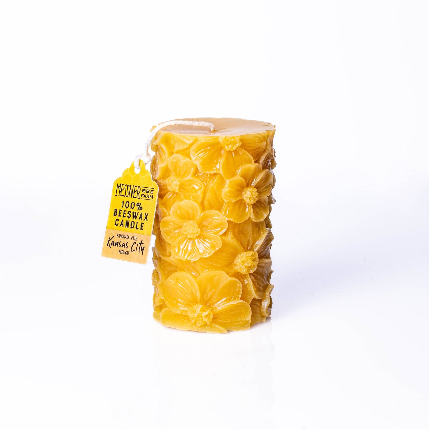 Flower Pillar Candle - 100% Beeswax - Handmade