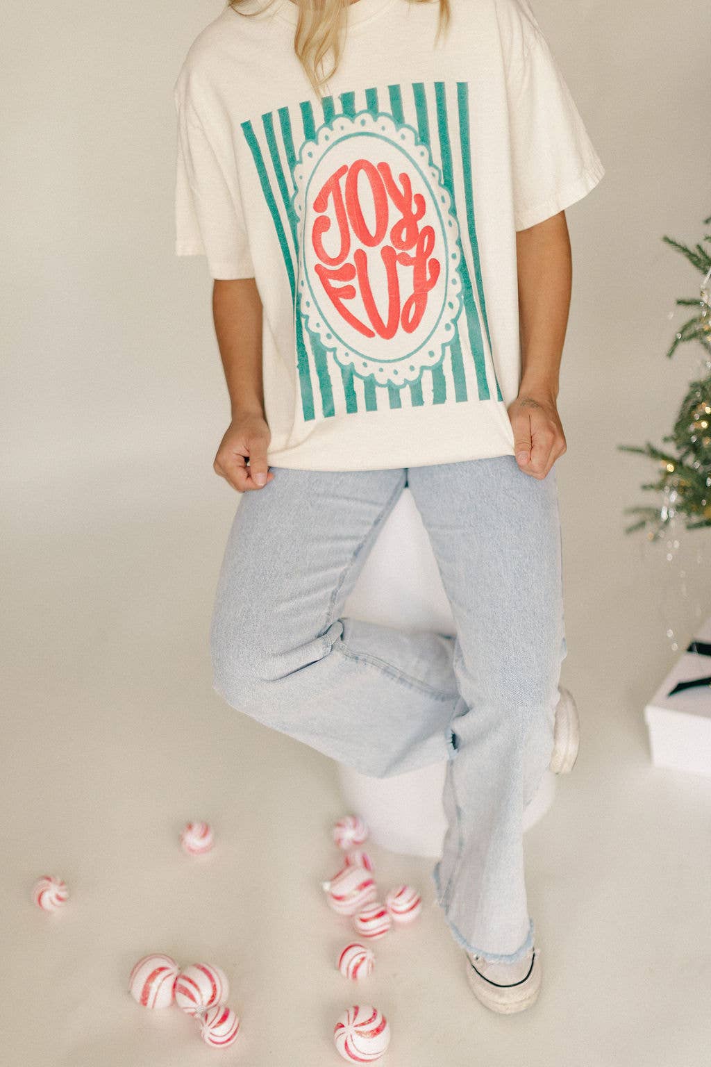 Joyful Stripe - Christmas Graphic Tee  : Medium