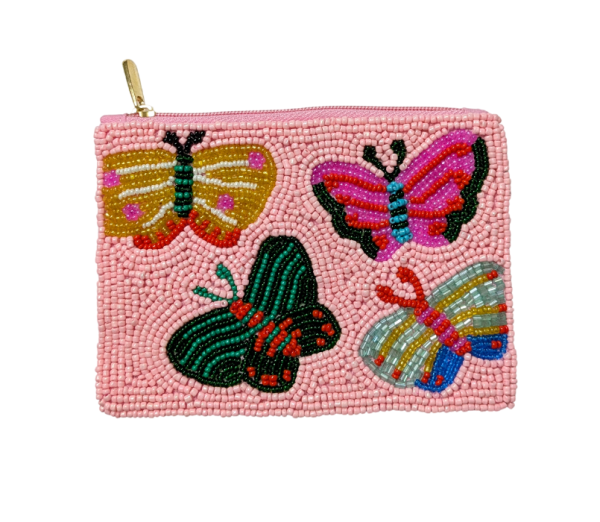 Ladies Fully Beaded PINK BUTTERFLY Coin Purse