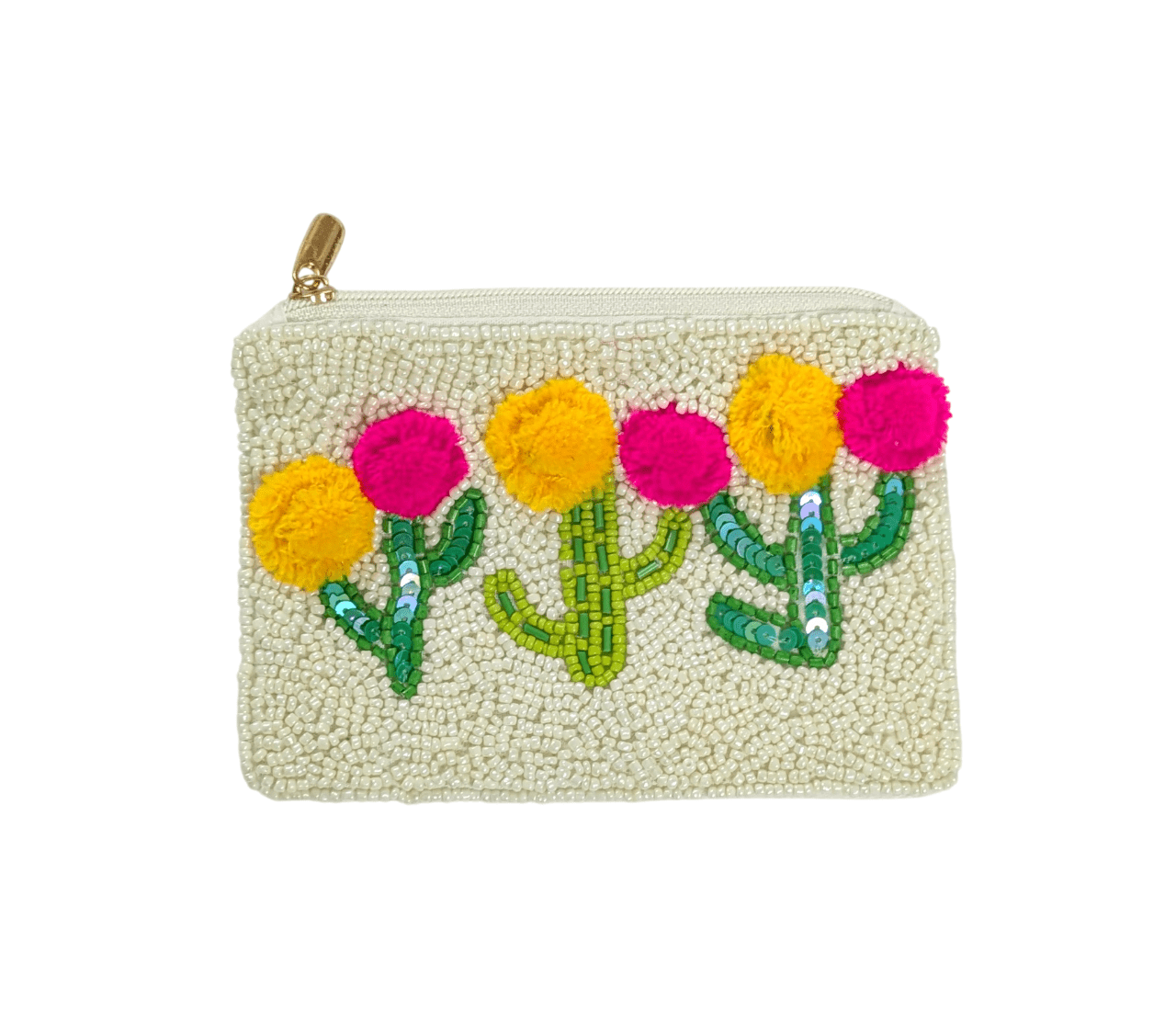 Flower Cactus Flowers Beaded Coin Purse 