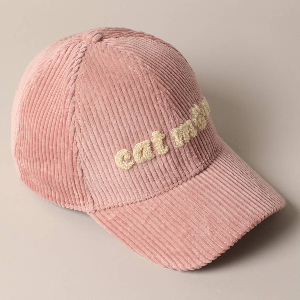 Cat Mom Chenille Patch Corduroy Baseball Cap