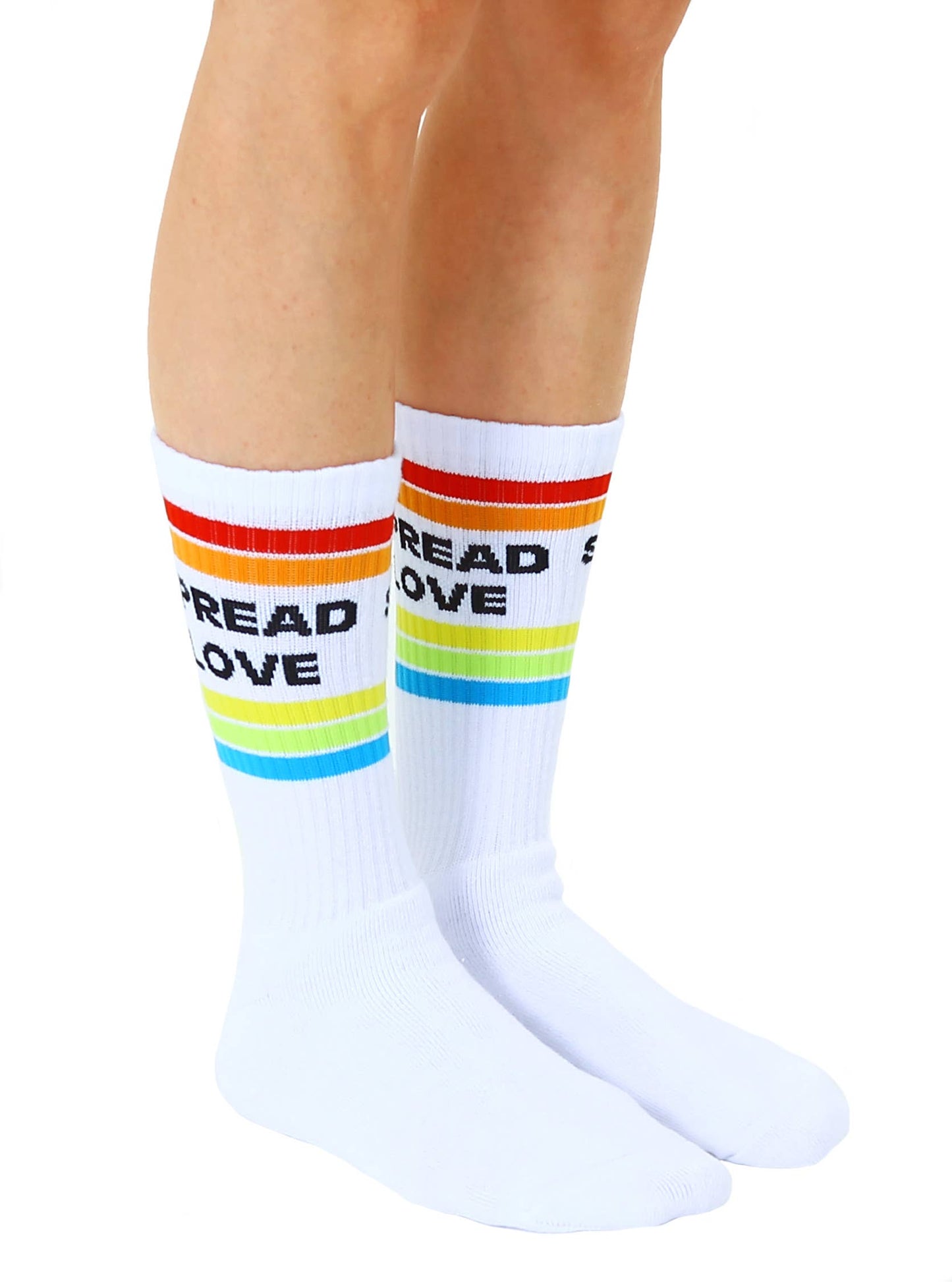 Classic Crew Socks w/ Ribbed Tubing - "Spread Love" - White