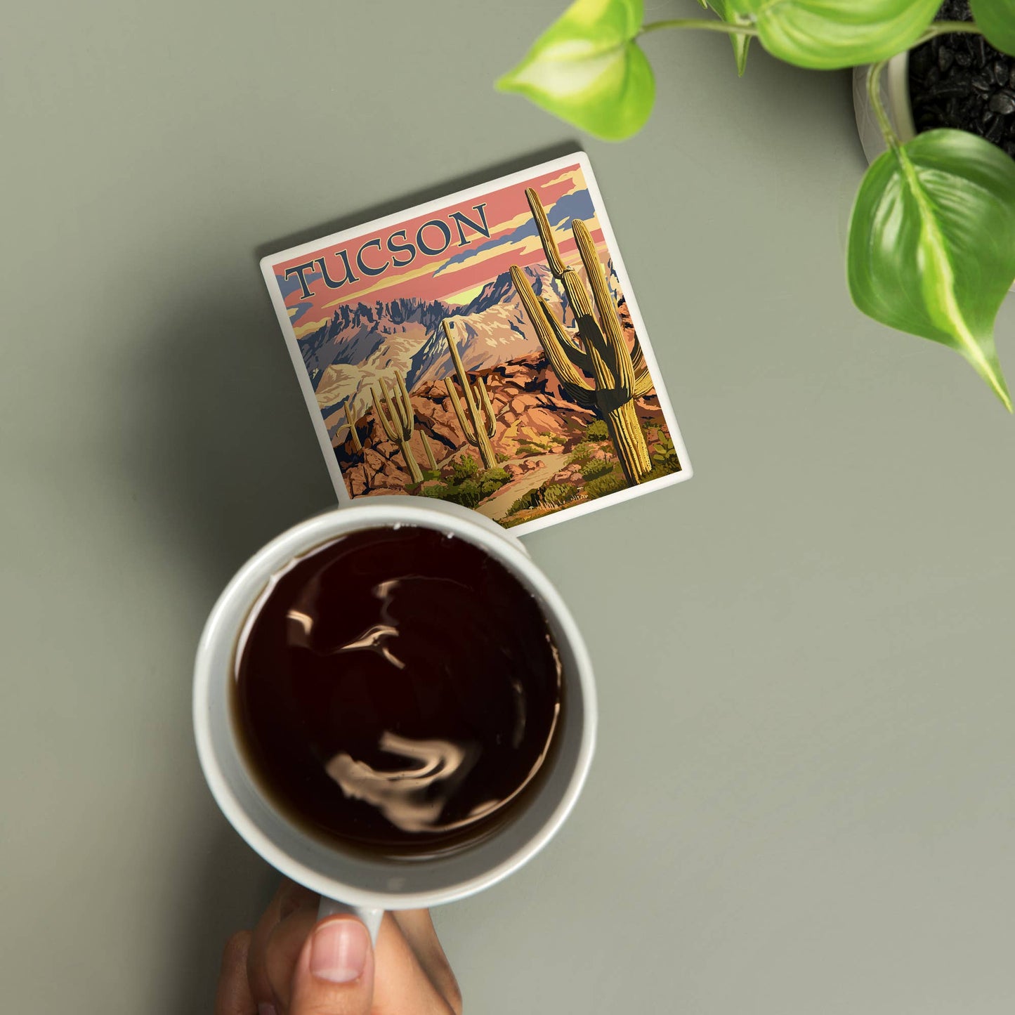 CERAMIC COASTER Tucson, Arizona, Desert Cactus Trail